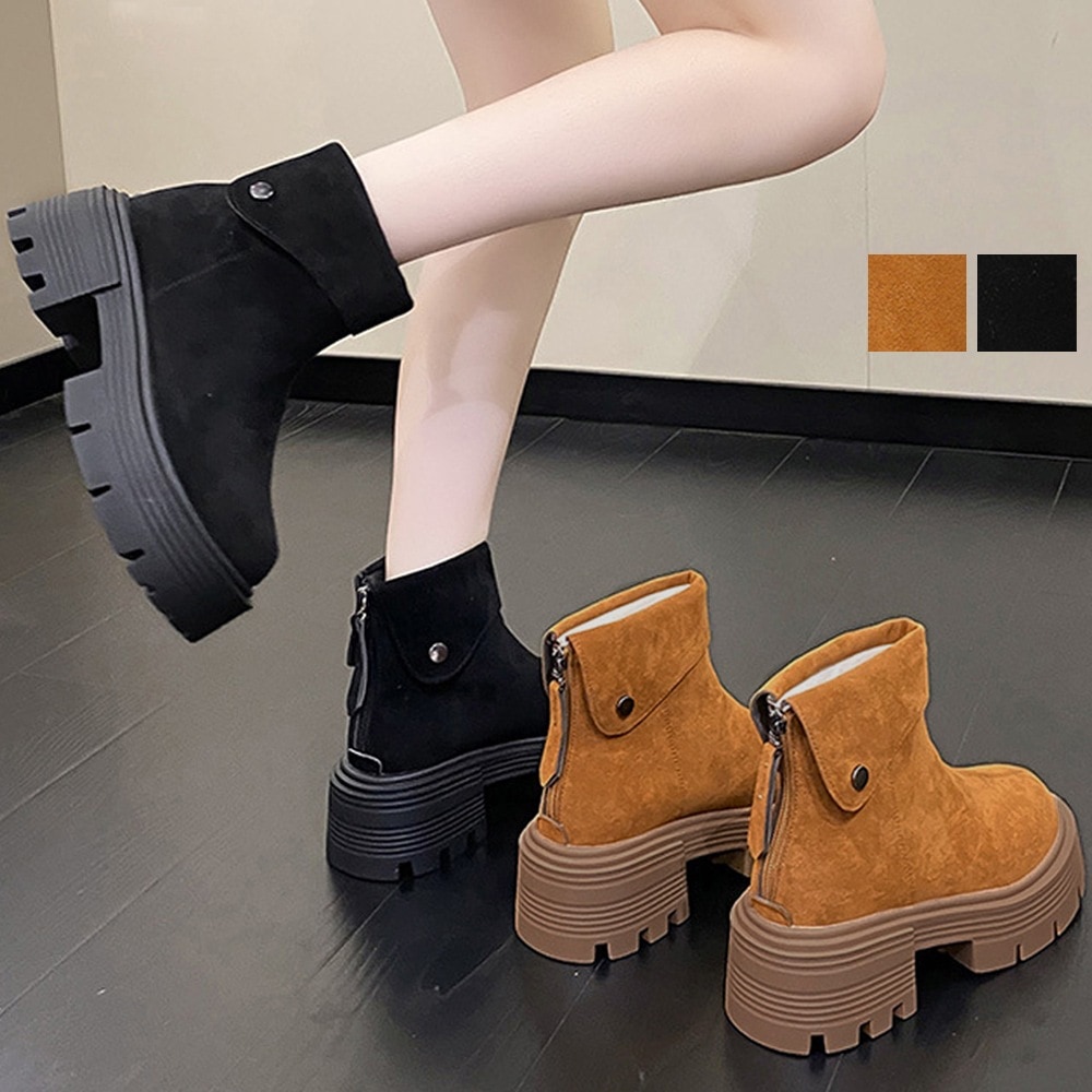 国内即納 ショートブーツ 厚底 バックジップ 韓国