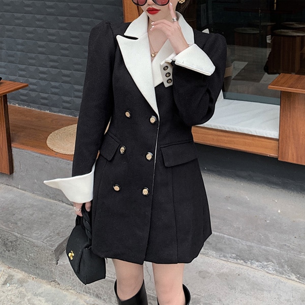 送料0円! 韓ファッションフレンチシックダブルボタンミニワンピース（mops1489）