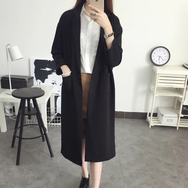 アウター レディースファッション 春 秋 テーラードジャケット コート 長袖 ミモレ丈 ストレート ウール 大人可愛い きれいめ 上品 通学 オフィスカジュアル ブラック グレー 10代 20代