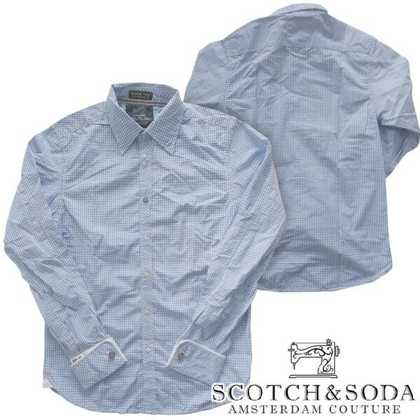 スコッチ&ソーダ スコッチアンドソーダ scotch&soda メンズ 長袖 シャツ チェック ライトブルー ホワイト カフスボタン トップス カジュアル サーフ セレブ ストリート ヨーロピアン ヴ