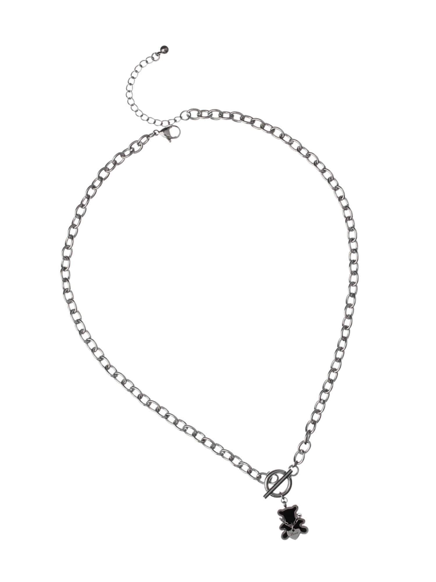 Seasonless Heart Bear Toggle Bar Necklace Silver