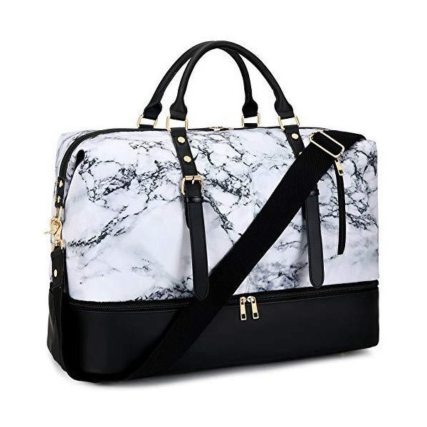 Weekender Carry On Tote Overnight Bag for Men and Women Travel Duffle with Bottom Shoe Compartment (旅行バッグ