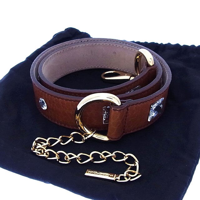 ベルト ファッションアイテム ジュエル付き 85CM-34INCH ブラウン ゴールド クリア 中古