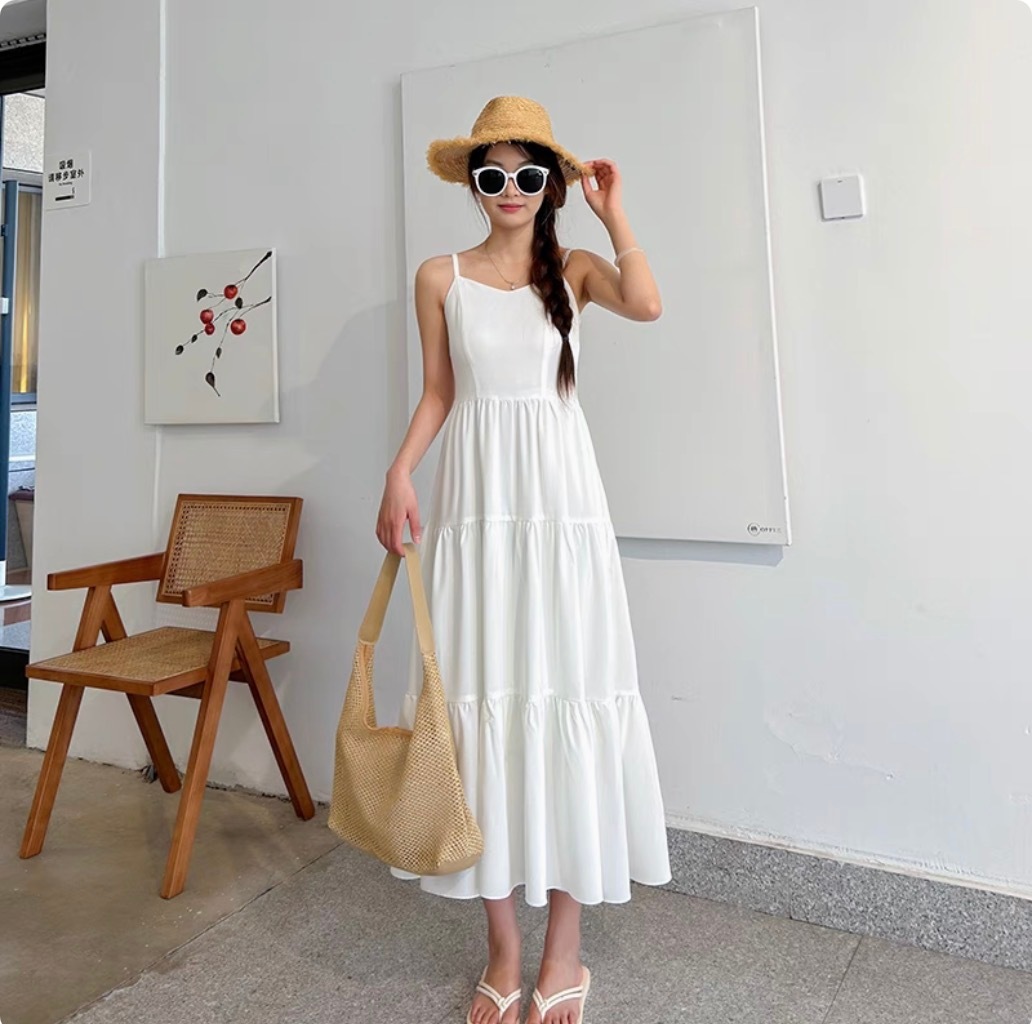 レディース ワンピース デート ティアードワンピース ワンピドレス キャミソールワンピース ロング ロング丈 袖なし ノースリーブ スクエアネック 襟なし フレア Aライン 切り替えデザイン