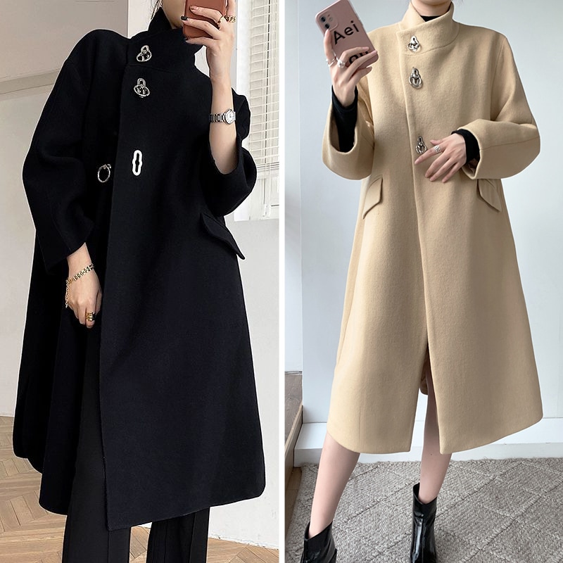 ハイネック ビジューボタン コート 2色 レディース アウター チェスターコート ミディアム丈 ストレート おしゃれ エレガント フォーマル 無地 秋 冬 通勤 お出かけ 休日 カフェ 暖かい S M