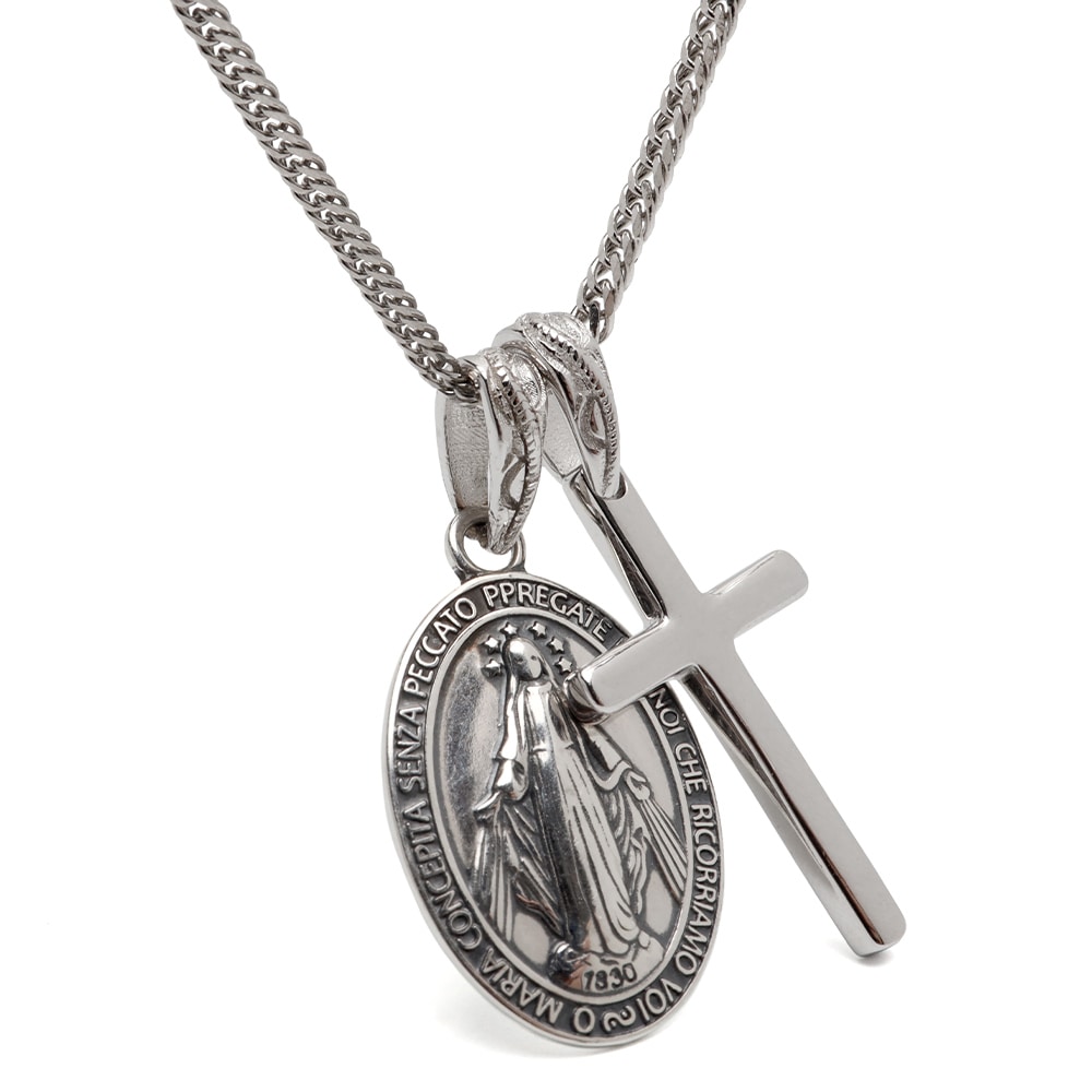 シルバー925 クロスとマリアネックレス [nc103-cn004-ns200-cs053-2mm]