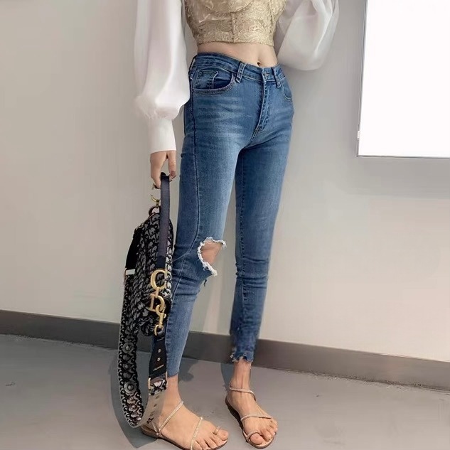 レディース パンツ ボトムス Gパン テーパードパンツ ロングパンツ デニムパンツ アンクル丈 タイト スリム 細身 フェミニン ストリート ポケット アメカジ ダメージ デニム ブルーデニム 5,793円