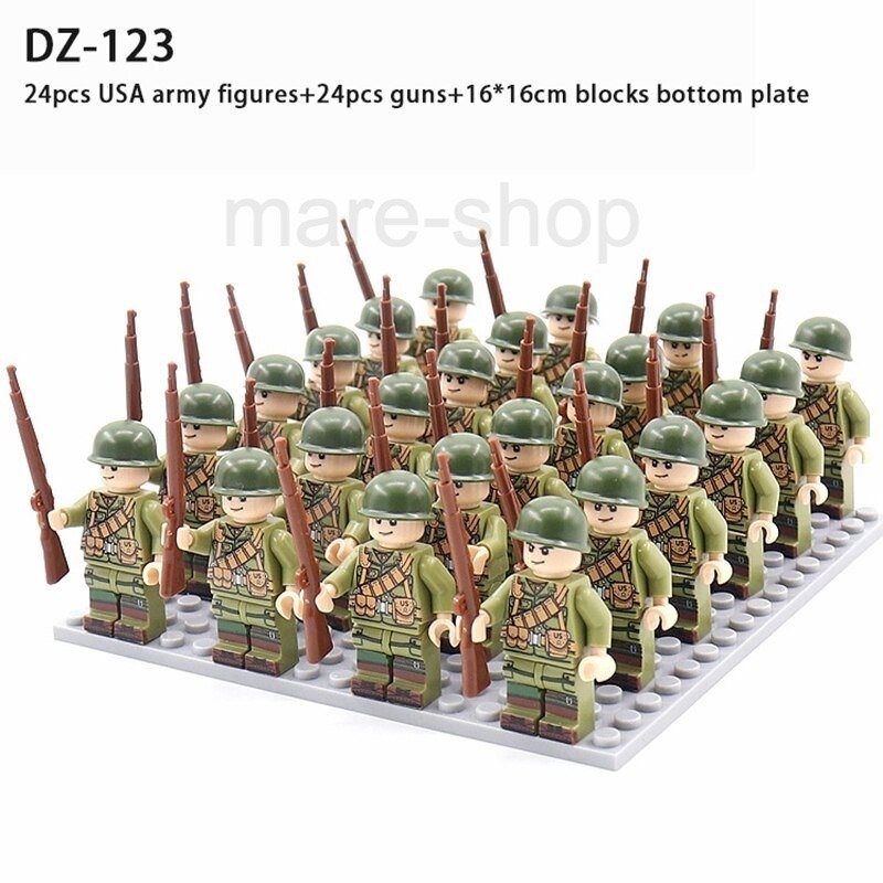 ブロック レゴ 互換 兵士 ミニフィグ 24体 セット USA アメリカ兵 アメリカ軍 ミニフィグ 武器 武器付き