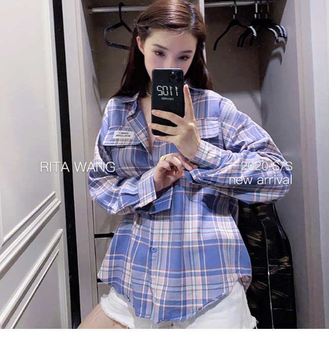 シャツ ブラウス トップス レディース 長袖 秋冬 チェック柄 高級 高品質 上品 大人 オシャレな 20代 30代 ホワイト 体型カバー INS インスタ 5,107円