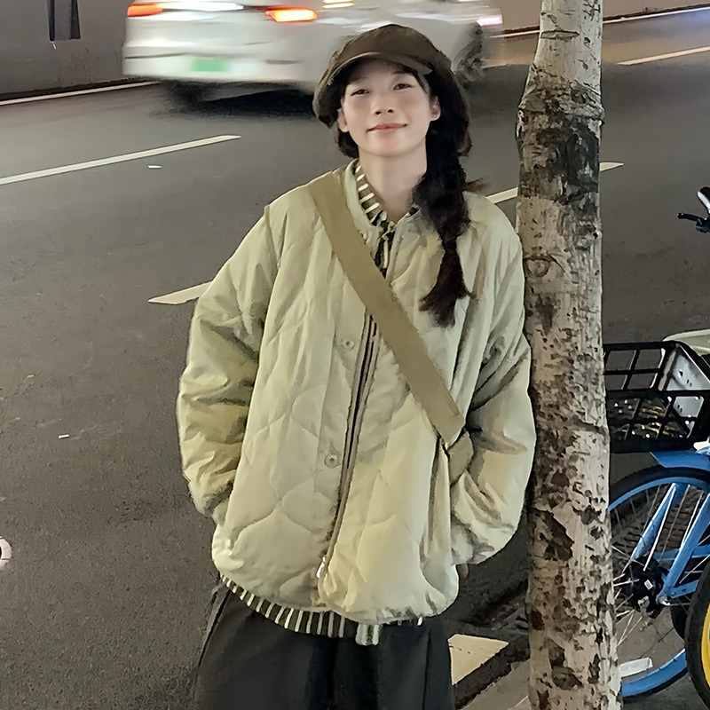 2024 冬の新韓国スタイル東大門ルーズダウンジャケット女性のミディアムロング肥厚ラウンドネックジャケット