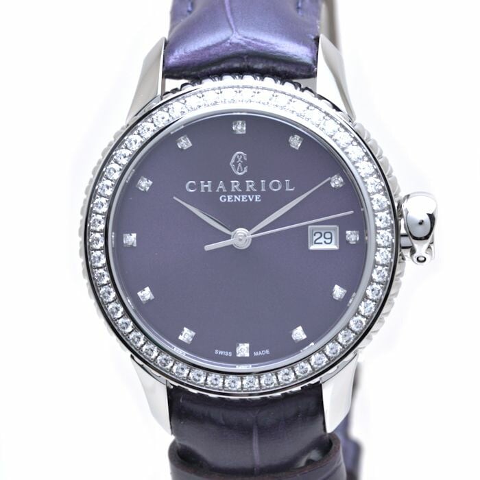 コロンブス CO36QSD.369.003 プルーンダイヤル ダイヤ SS×パープルレザー レディース / 38462 未使用【腕時計】