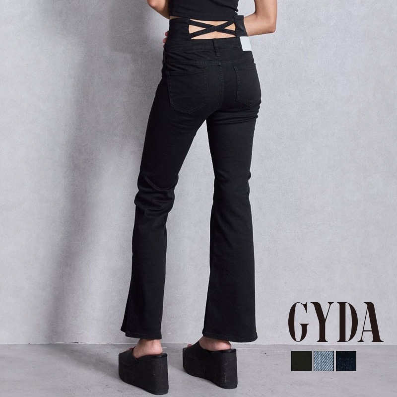 NEWハイウエストBACKクロスフレアパンツ 072512401901 レディース デニム フレアデニム XS S M アイスブルー ブラック インディゴ ハイウエストデニム フレアパンツ