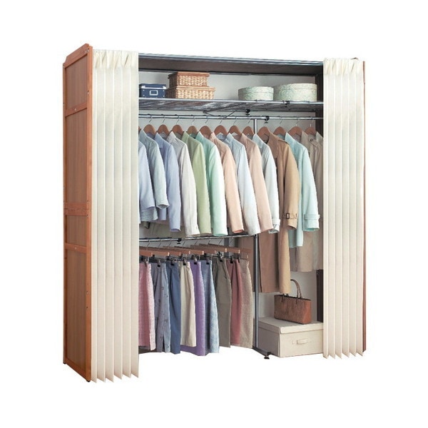 ファミリーライフ 木製伸縮式クローゼットハンガー棚付き (0387210) メーカー直送