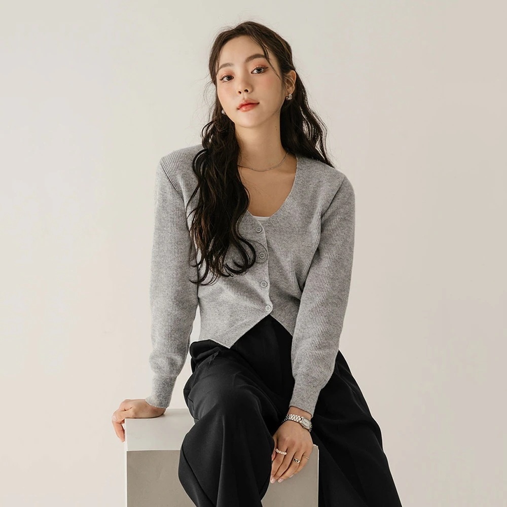 [8色] 細リブ編みVネックカーディガン WITH CELEBRITY _ Shinji