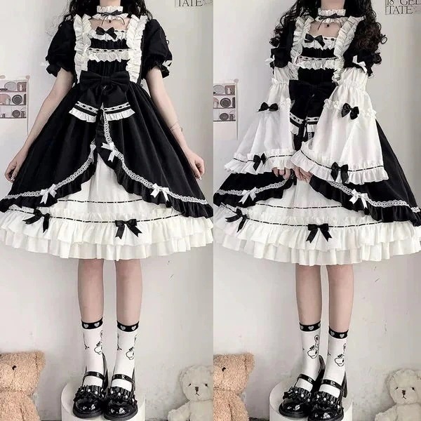 Lolita ダークホワイトナイトオーロラカーディガンワンピース甘く優しい女の子スカート 文化祭二次元 メイド服