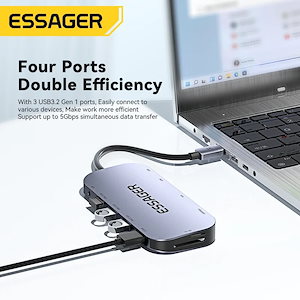 納期21日Essager-USB Type-Cハブ,USB CからHDMI互換,3.0ドッキングステーション,macbook pro,iPad Pro,USBハブ,pd,100w/60wアダプター用