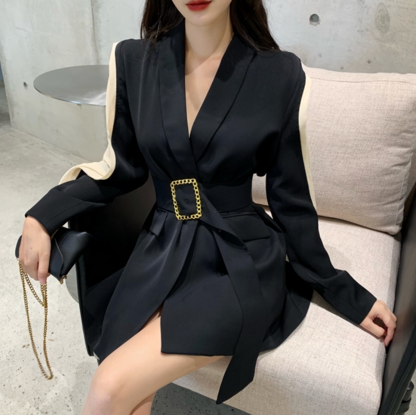 バイカラージャケット レディース 女性用 コンビデザイン シフォン 無地 ミディアム ワンポイント