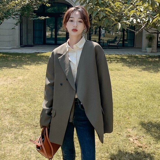 【取寄：納期2週間】スーツジャケット レディース ジャケット アウター 羽織 長袖 アシンメトリー ゆったり 体型カバー シンプル おしゃれ お出掛け カジュアル 春秋 トレンド スーツジャケット 6,582円