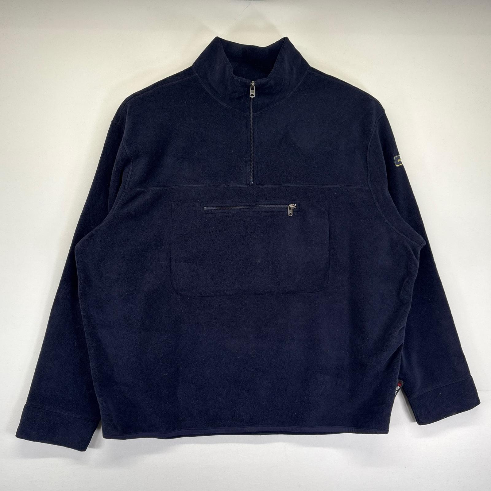 古着 ポロスポーツ POLO SPORTS フリースジャケット 大きいサイズ ハーフジップ プルオーバー ワンポイントロゴ 2XL ネイビー メンズ