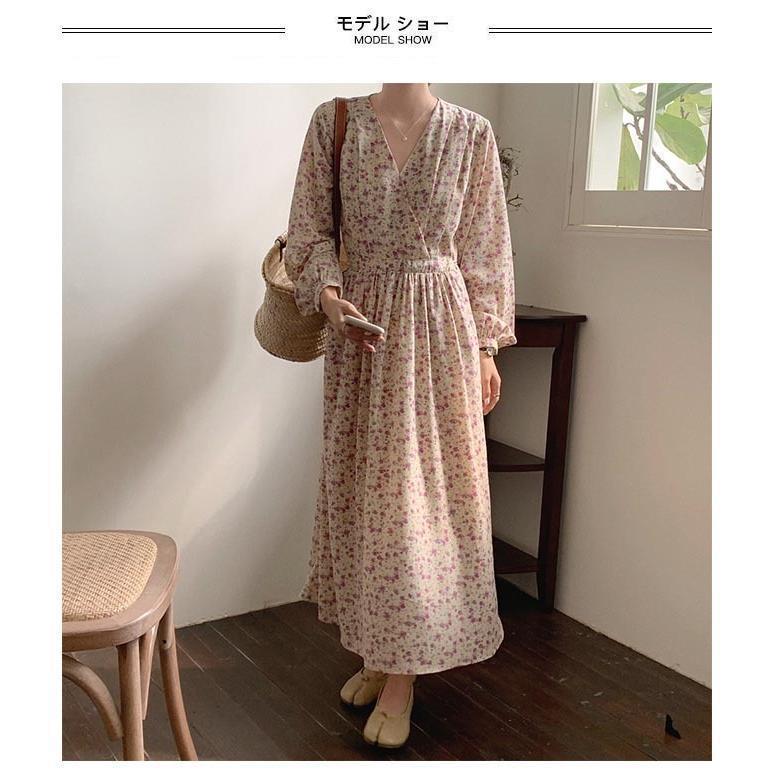 春 夏 ワンピース ロング丈 花柄 シフォンワンピース 春 長袖ワンピース Vネック ロングワンピ マキシ丈 レトロ 花柄シフォンワンピ 秋 ドレス 5,483円
