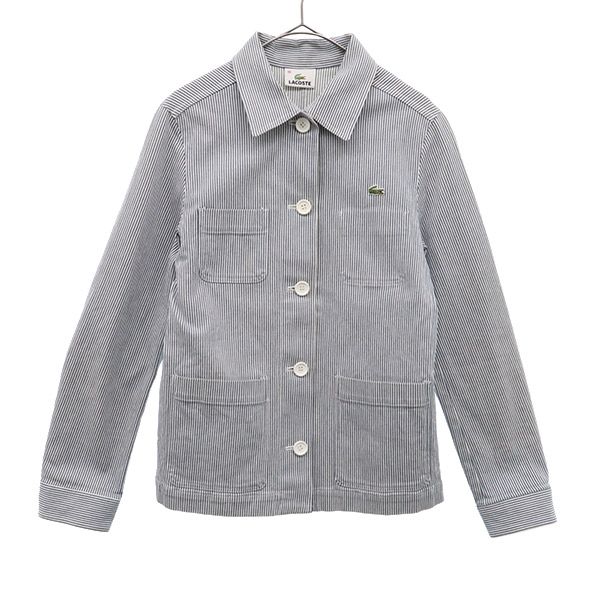 日本製 ヒッコリーストライプ シャツジャケット 40 ブルー×ホワイト レディース