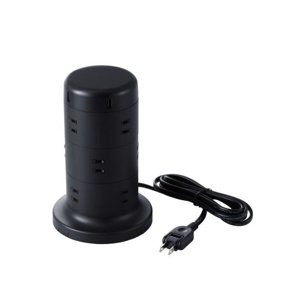TT-U02-1220BK [延長コード タワー電源タップ 12個口 2m ほこりシャッター付 ブラック] メーカー直送