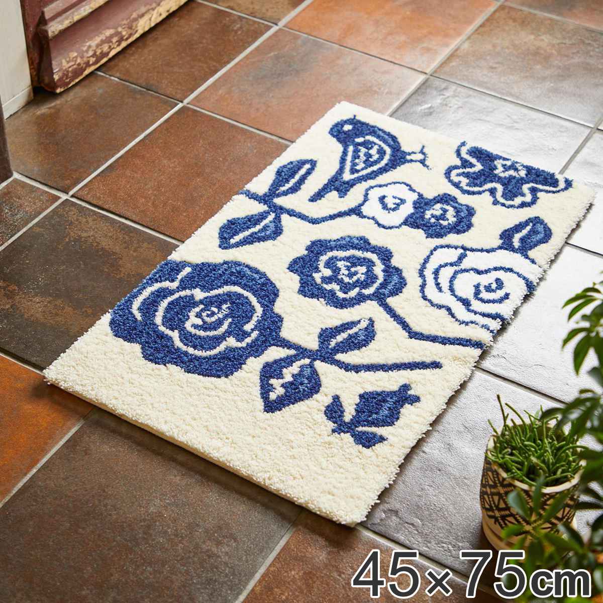 玄関マット 屋内用 4575cm 厚さ1.0cm クコマット ドアマット 玄関 マット 屋内 洗える エントランスマット ホワイト ブルー 玄関雑貨 おしゃれ 玄関用品 ラバー 45cm 75cm