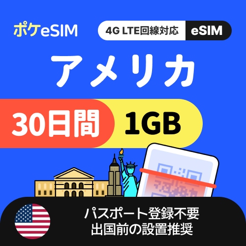 【冬のスペシャルプライス！】アメリカ eSIM 1日1GB 30日間 データ通信専用（電話番号なし） 有効期限90日