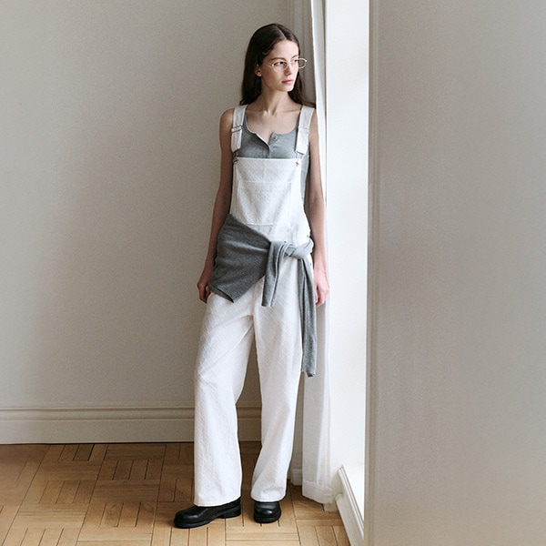 EYELET SEMI WIDE OVERALL PANTS WHITE