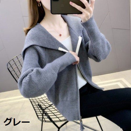 ジップアップセーター 大きいサイズ サイズ 体形カバー レディース 春秋服 新作トップス 長袖 セーター ジッパー カジュアル シンプル 無地 デイリー セーラー襟 カーディガン 羽織 ニット お出掛