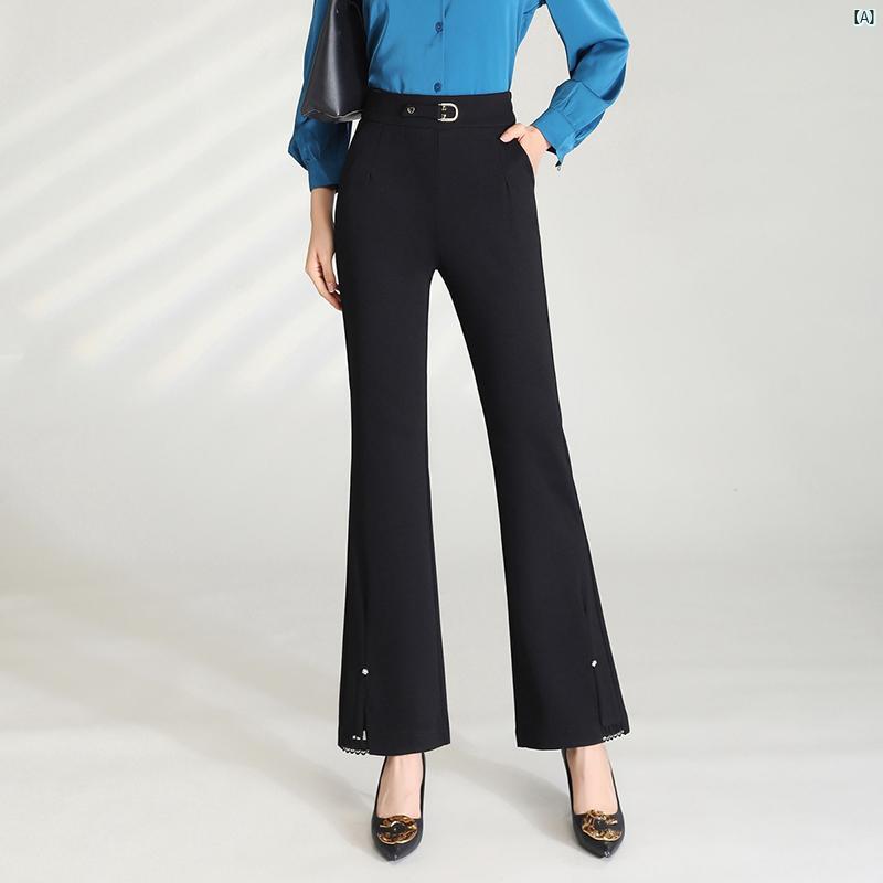 レディース　ファッション　オシャレ　シンプル スリット マイクロフレア パンツ 春秋 ブラック 耐久性 ハイウエスト たり ファッション スーツ