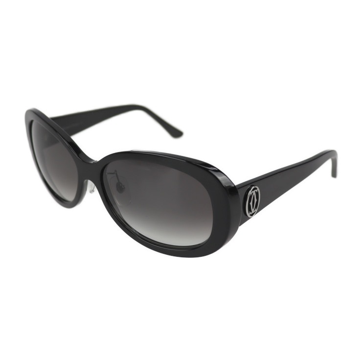 美品 CARTIER カルティエ サングラス T820073 サングラス 表記サイズ 140 プラスチック ブラック シルバー金具 2C ダブルC 本物保証 中古