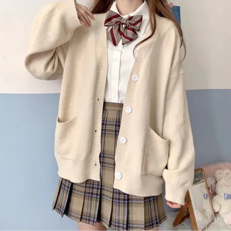 今すぐ欲しい！5色 韓国ファッション ニット セーター カーディガン レディース Ｖネック JK制服 ゆったりアウター