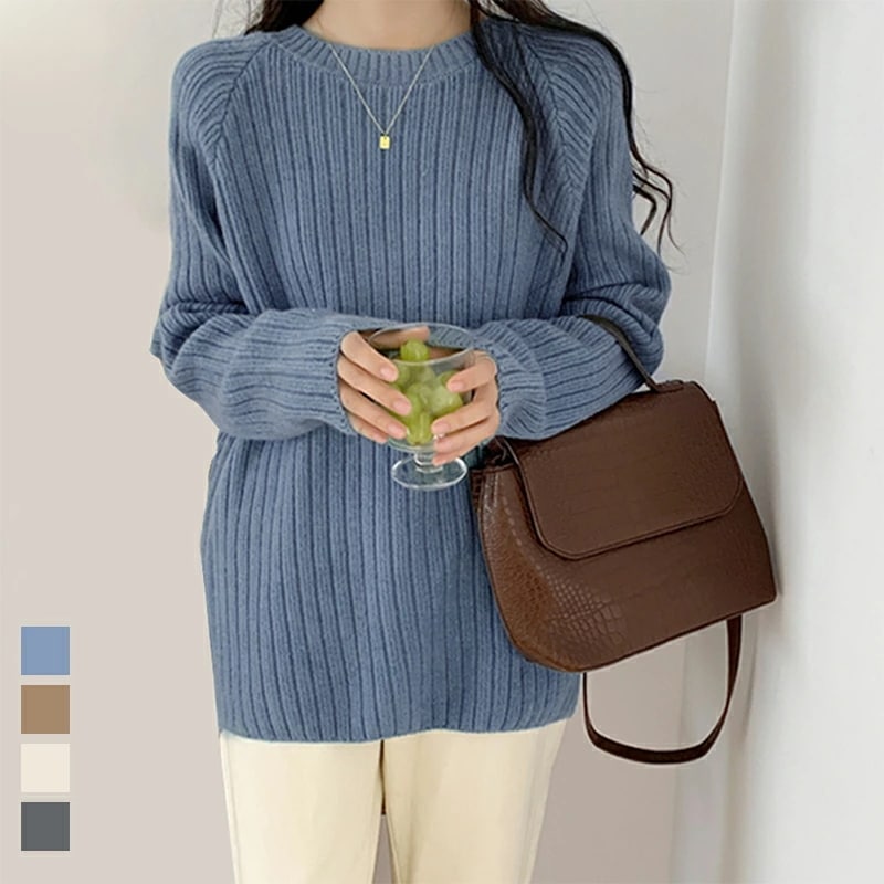 ニット セーター レディース 長袖 クルーネック 伸縮性 無地 シンプル カジュアル 通勤 通学 レディースファッション 20代 30代 40代 50代 60代 ReRe