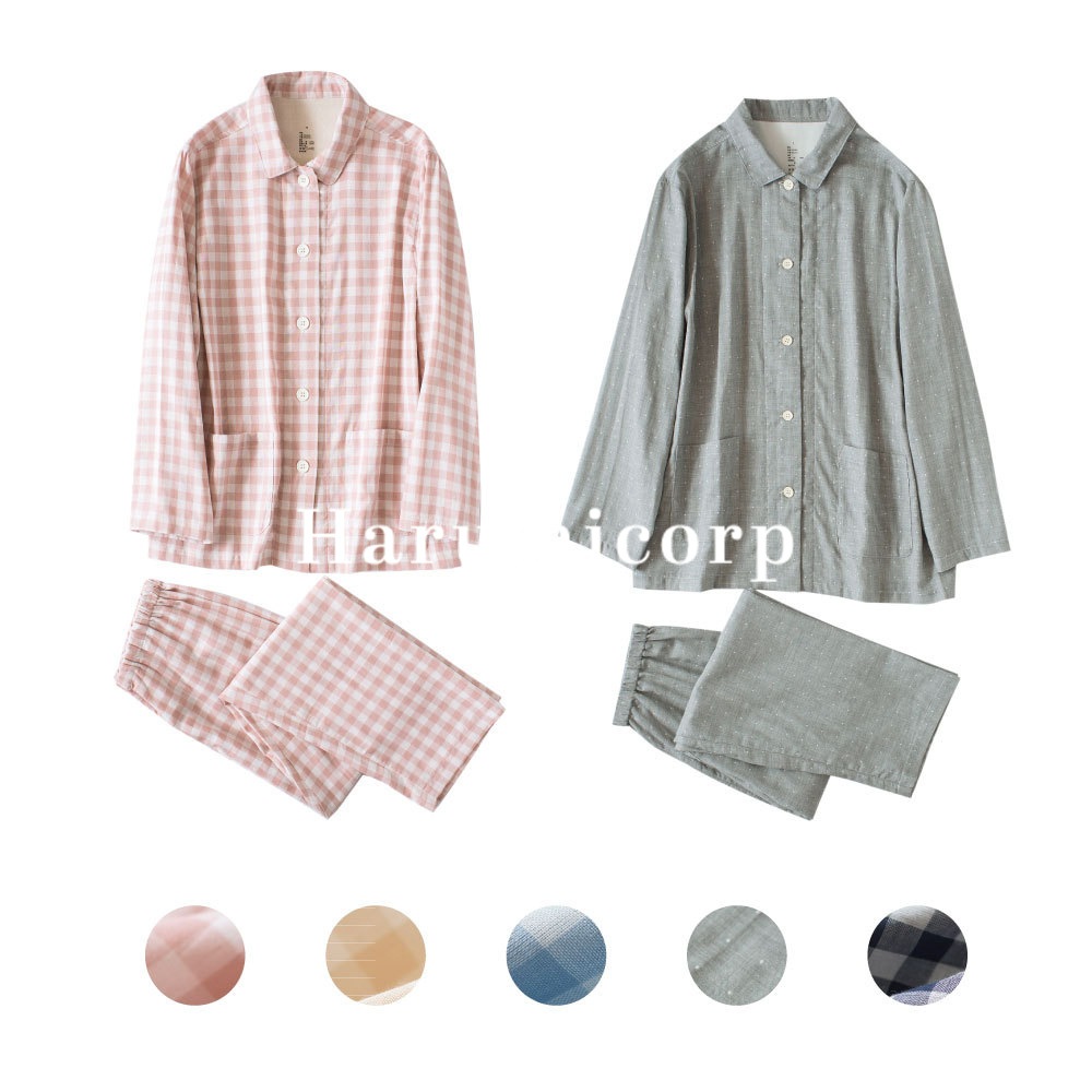 上下スーツパジャマ 春秋カップル メンズレディース 前開き 長袖 レディースパジャマ ガーゼコットン チェック柄 ストライプ 無地 可愛い パジャマ 女性 オシャレ 部屋着 女性パジャマ パジャ