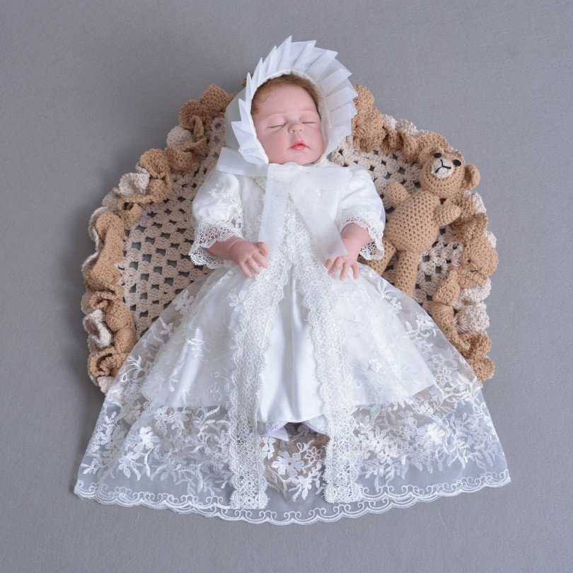 ベビードレス 結婚式 セレモニードレス 新生児 お宮参り ベビー用 ドレス 刺繍ボレロ帽子付きベビ