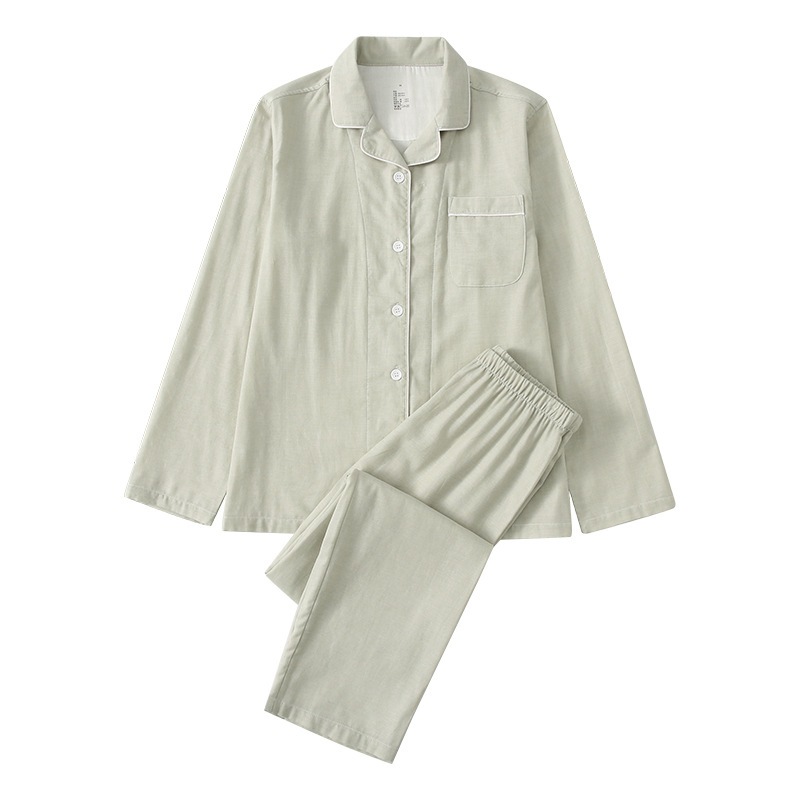 2024年春夏新作 無地 カップル 長袖 ガーゼ コットン パジャマセット 男女兼用 無地 ホームウェア