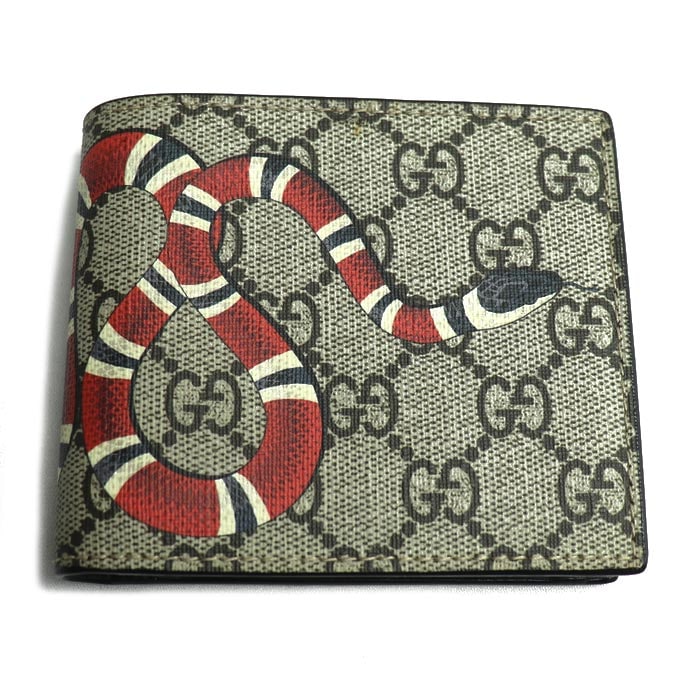 GUCCI グッチ GGスプリーム スネーク コンパクトウォレット 二つ折り財布 ベージュ×ブラック×レッド 451266 K551N 8666 中古 美品