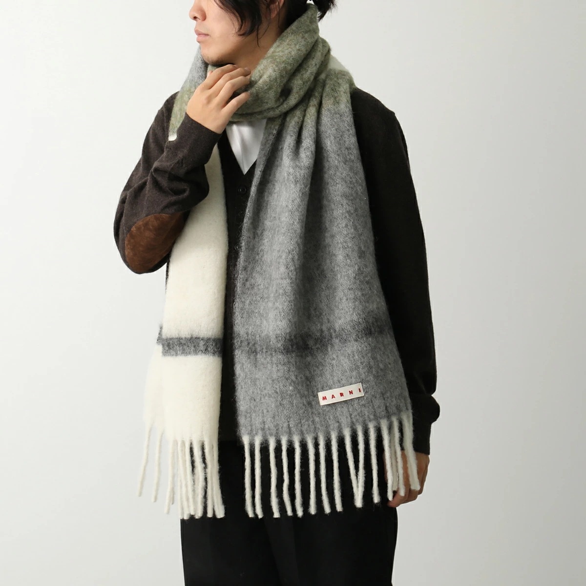 MARNI マルニ マフラー SCMC0139Y0 UAW053 メンズ フリンジ ロゴラベル ストール モヘヤ アルパカ ウール カラー2色