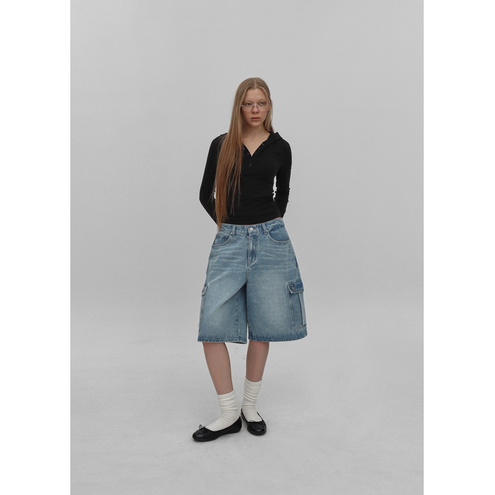 ブラックアップ [ニュースプリング] [製] カレントカーゴバミューダデニムパンツ