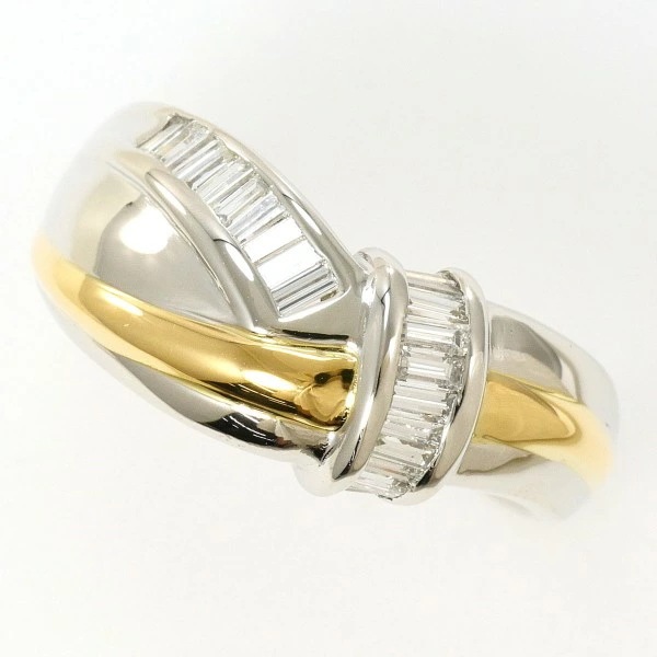 PT900 プラチナ K18YG リング 14号 ダイヤ 0.38 カード鑑別書 ジュエリー 中古