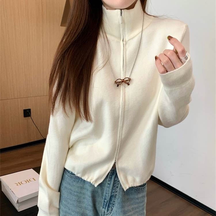 クーポン有トップス ニット セーター カーディガン 春 秋 冬 長袖 ハイネック ジップ 細身 ブラック S M L XL LL バイト イベント リゾート 旅行 ホテル ガーデン ライブ カラオケ