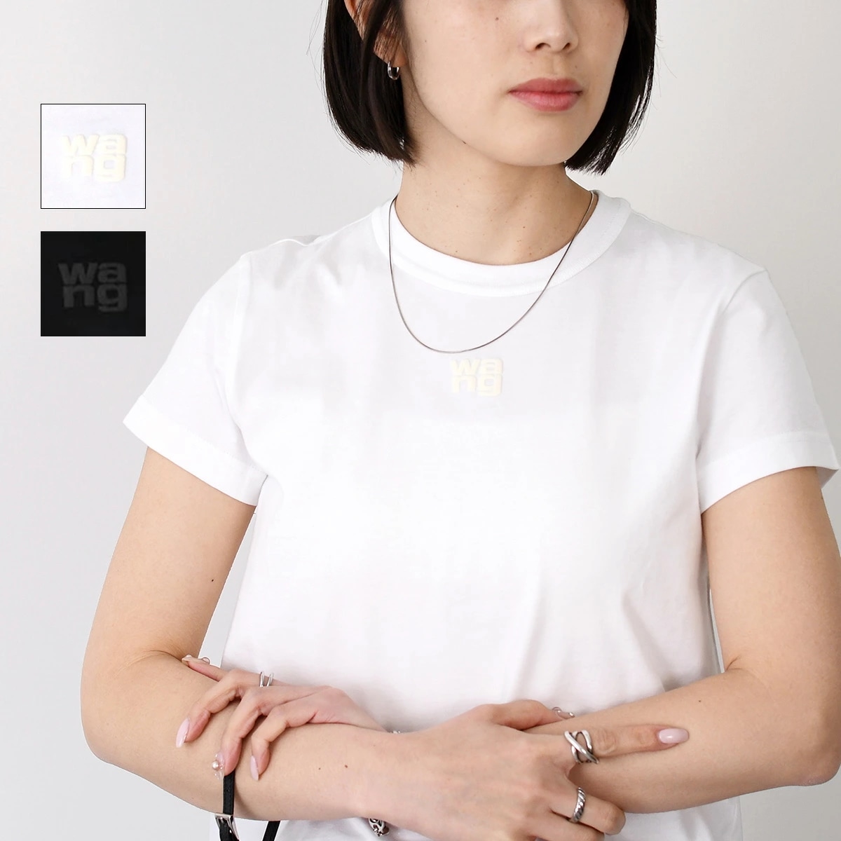 Tシャツ パフロゴ コットンジャージー 4CC3241521 レディース ホワイト ブラック 半袖 春夏 クルーネック スリムフィット
