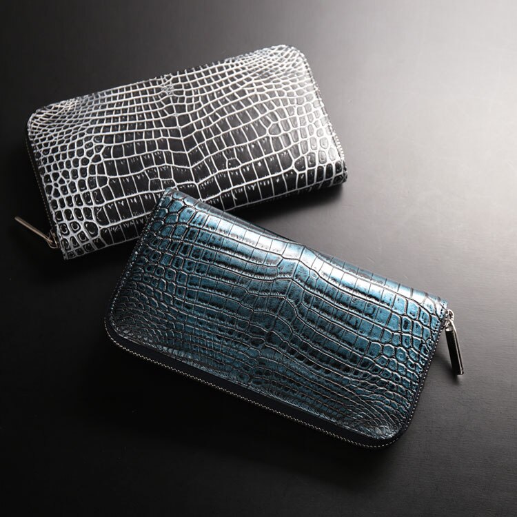 クロコダイル長財布メンズセンター取り一枚革