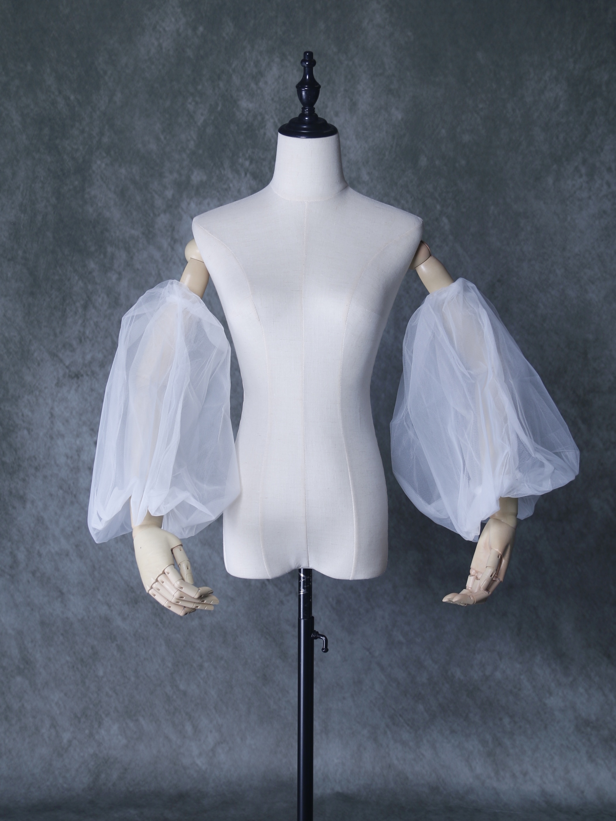 取り外し袖 パフスリーブ ソフトチュール ウエディングドレス オフホワイト