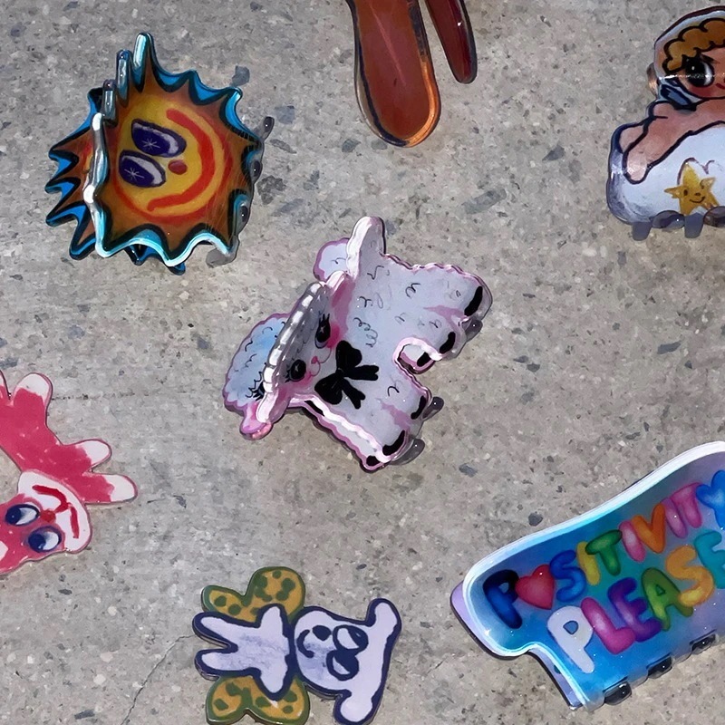 アクリル小さなハーフタイクかわいいパーソナライズされた落書きプリントヘアシャーククヘアクラムktヘアアクセサリー
