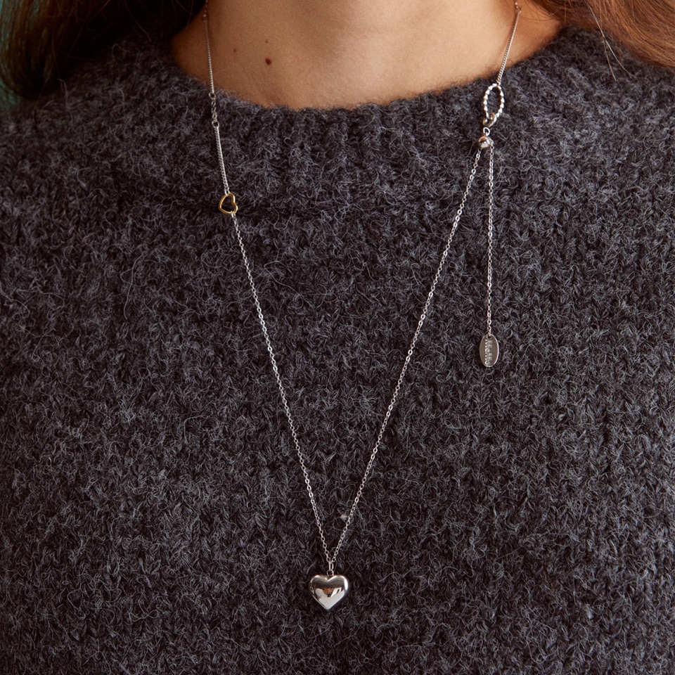 Heart pendant combi long necklace (2colors)