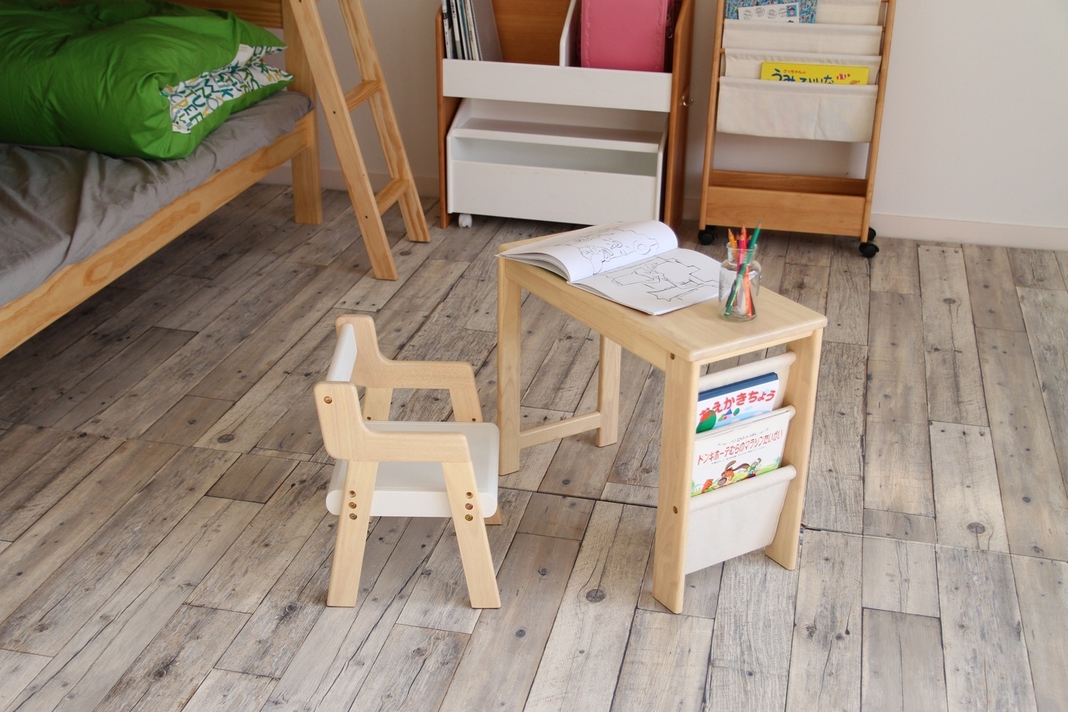 スタディーセット 学習机 キッズデスク かわいい ナチュラルモダン 高さ調節 ラック 木製 子供 椅子 おしゃれ 本棚 チェア