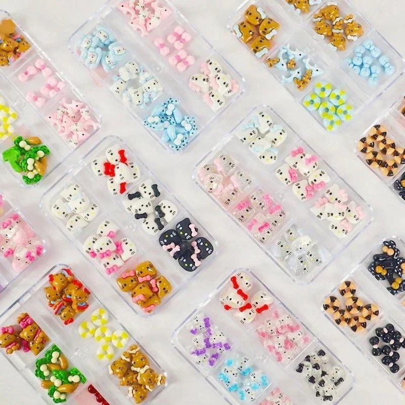 【最安值 3日で配達】ネイルシール キャラクター 韓国ネイルシール 簡単貼り付け かわいい キティちゃん ネイルシール KT 日焼けキティ 立体 45粒入 ~ 【5+1】多種類1箱30