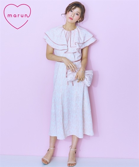ロング・マキシ丈/半袖 大きいサイズ パイピングケープデザインワンピース　marun